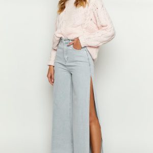 Marelle Light Denim Wide Leg Side Split Jeans