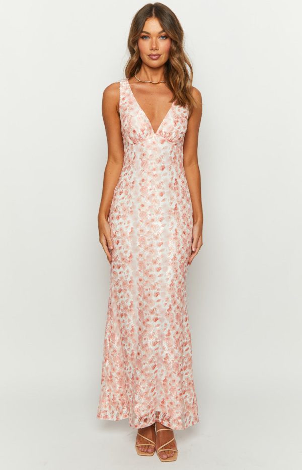 Farida Pink Lace Maxi Dress